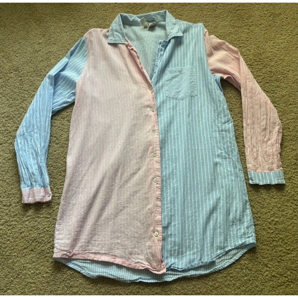 Cynthia Rowley Multi Color Striped Pajama Top Cotton Medium Sleepwear Pink Blue